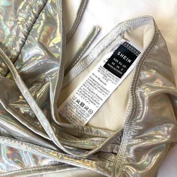 NWT Shein Hologram Tie Up  bodysuit Rave Festival Burning Man - Picture 3 of 10